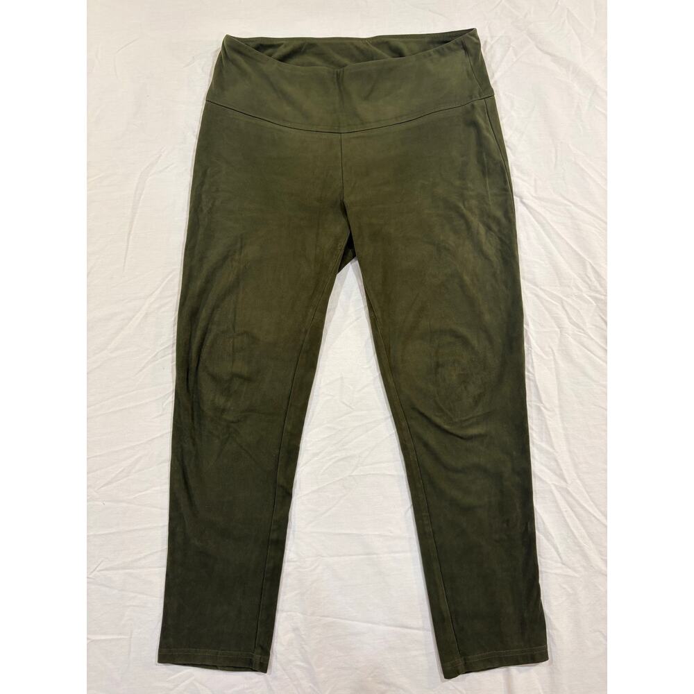 Slim-sations by Multiples Green Faux Suede Pants Cropped Leggings Size Large